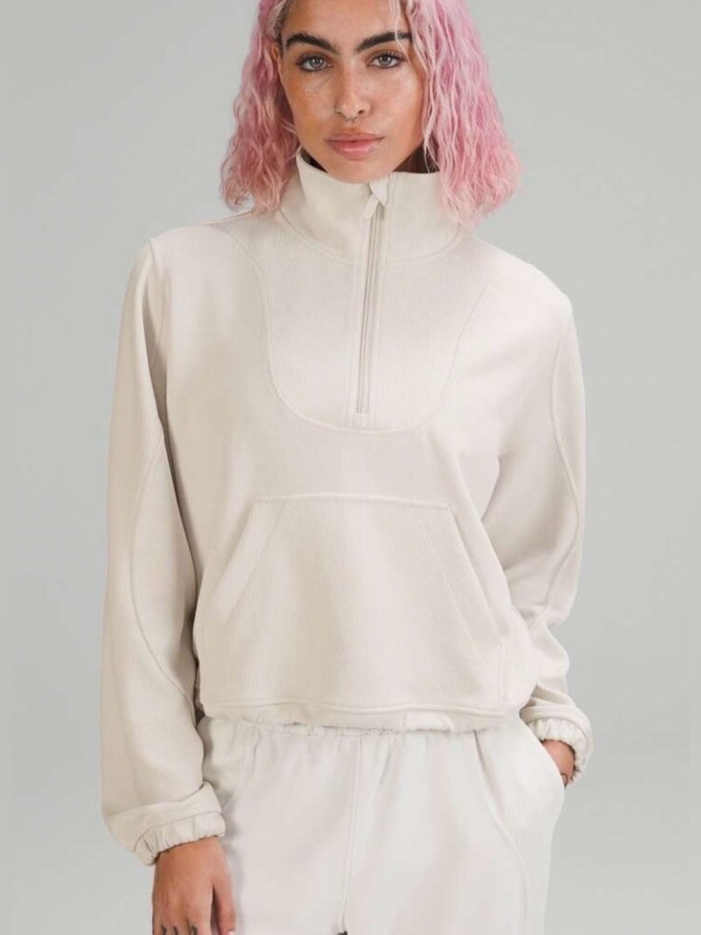 Lululemon Brushed Softstreme Ribbed Half Zip in Ecru